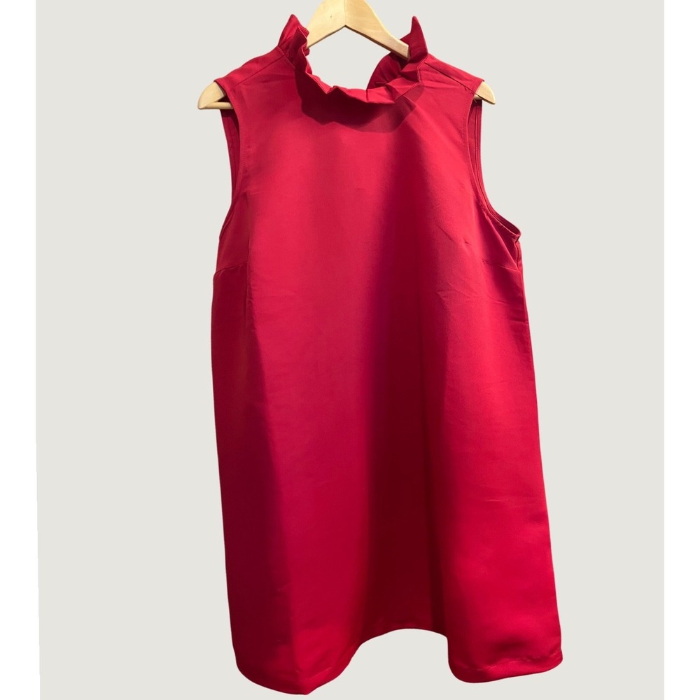 Torrid Belle Isle Dress Women 1X Scarlet Sage Red Ruffle Neck Bow Back NWT